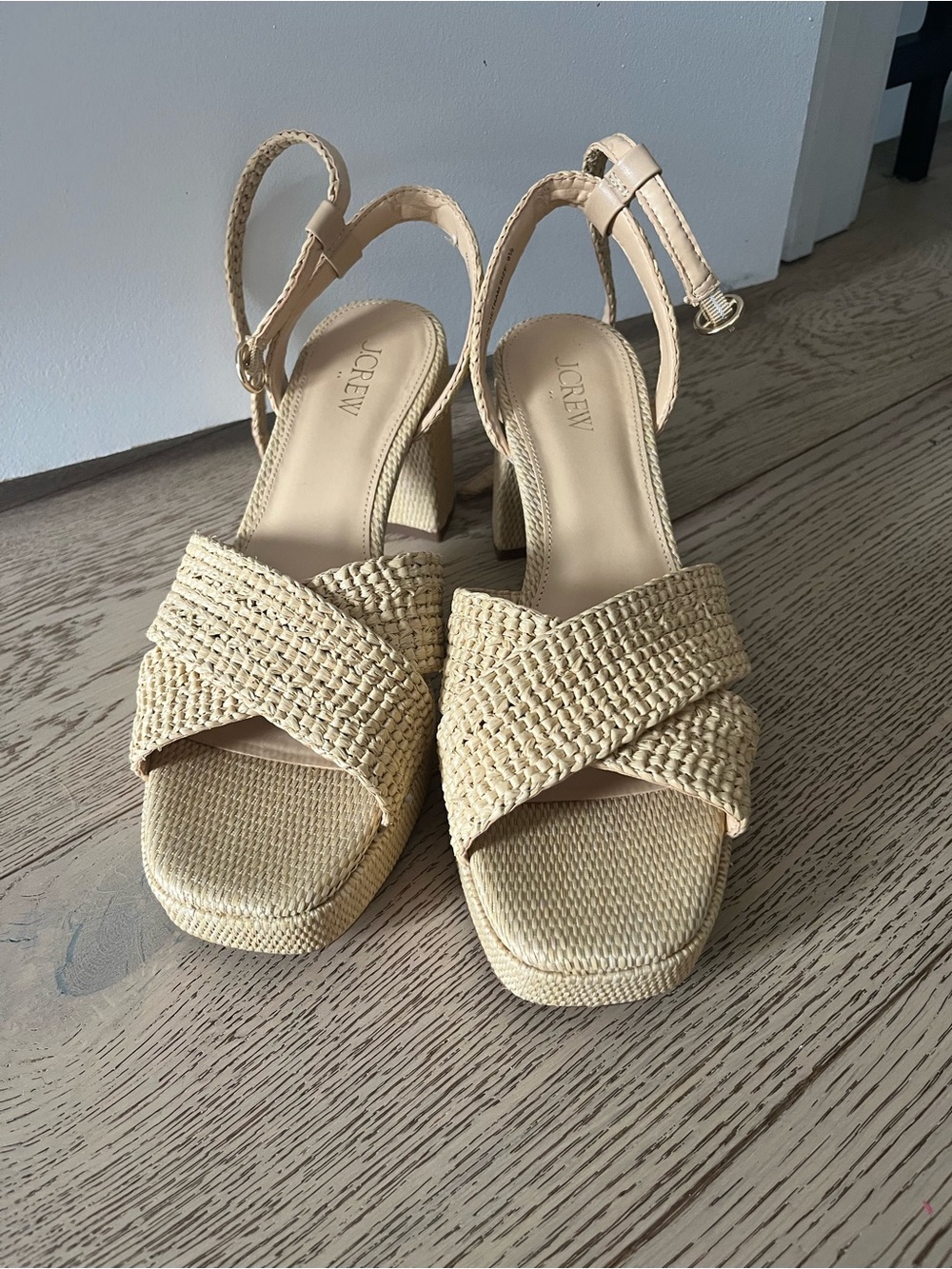 J. Crew Cream Woven Platform Sandals with Ankle Strap